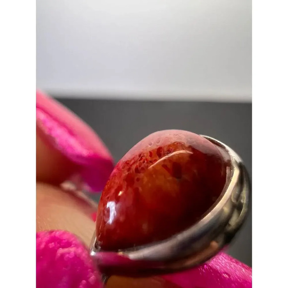 Red sponge coral sterling silver teardrop earrings - Picture 7 of 11